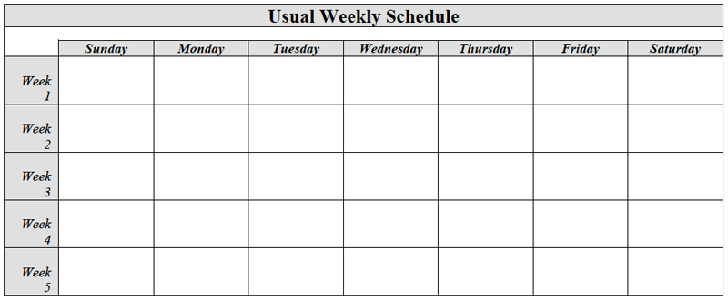 usual weekly schedule