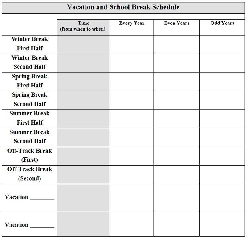 vacation and school break schedule